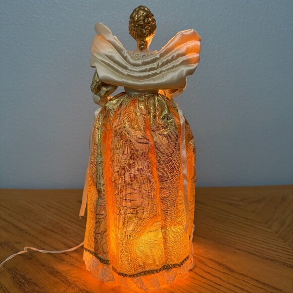 Light Up Vintage Porcelain Face Angel Christmas Tree Topper Gold Brocade Gown - Picture 6 of 16